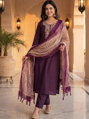 Women Ethnic Motifs Embroidered Regular Thread Work Kurta with Trousers & With Dupatta 1