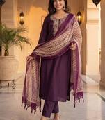 Women Ethnic Motifs Embroidered Regular Thread Work Kurta with Trousers & With Dupatta