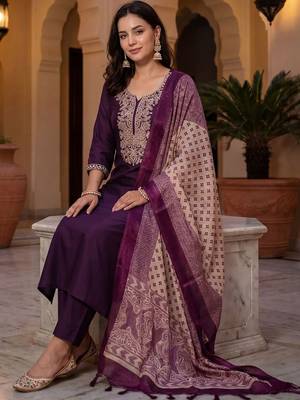 Women Ethnic Motifs Embroidered Regular Thread Work Kurta with Trousers & With Dupatta 5