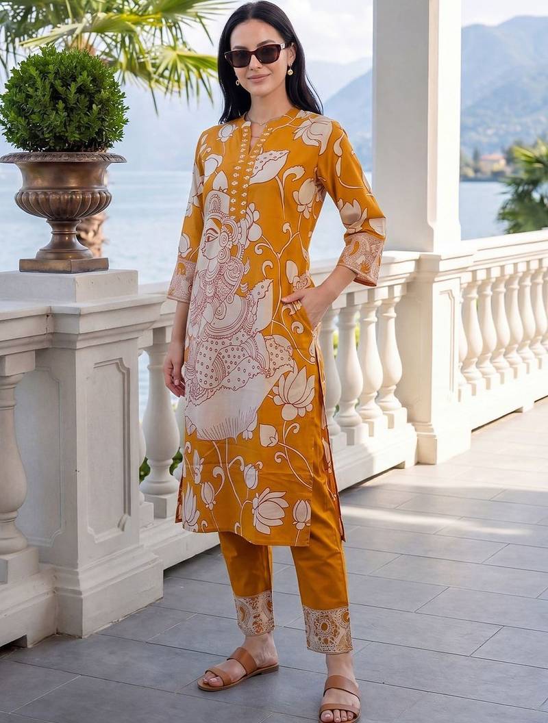 Women Ethnic Motifs Printed Regular Pure Cotton Kurta with Trousers