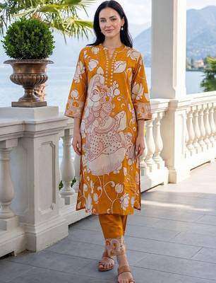 Women Ethnic Motifs Printed Regular Pure Cotton Kurta with Trousers 6