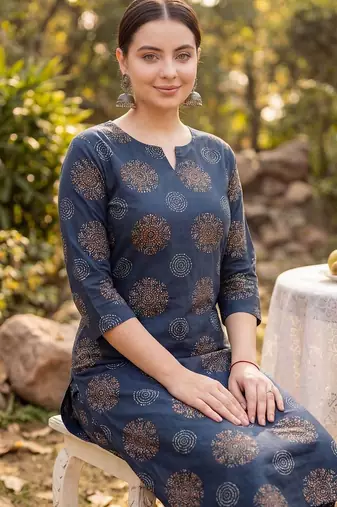 Women Ethnic Motifs Printed Regular Pure Cotton Kurta with Salwar
