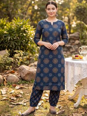 Women Ethnic Motifs Printed Regular Pure Cotton Kurta with Salwar 5