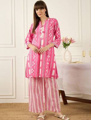 Floral Printed Thread Work Pure Cotton Kurta With Palazzos 1