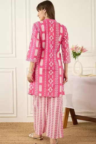 Floral Printed Thread Work Pure Cotton Kurta With Palazzos