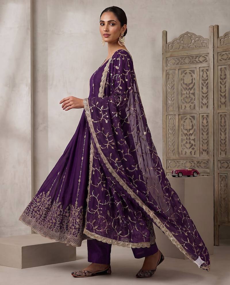 Designer jambli heavy zari & sequins work anarkali gown