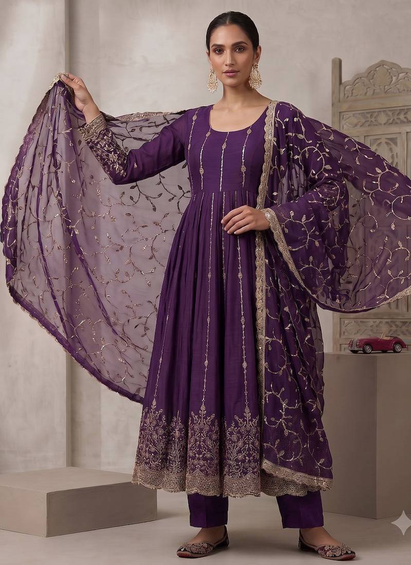 Designer jambli heavy zari & sequins work anarkali gown
