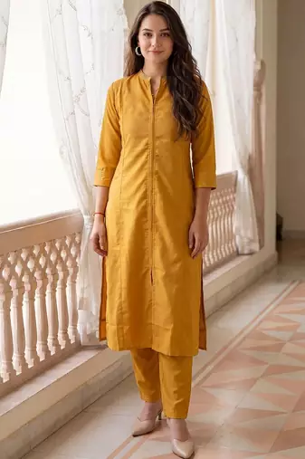 Women Regular Thread Work Kurta with Trousers