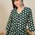 Polka Dots Printed Pleated V-Neck A-Line Pure Cotton Kurta with Trousers