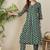 Polka Dots Printed Pleated V-Neck A-Line Pure Cotton Kurta with Trousers