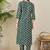 Polka Dots Printed Pleated V-Neck A-Line Pure Cotton Kurta with Trousers