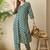 Polka Dots Printed Pleated V-Neck A-Line Pure Cotton Kurta with Trousers