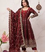 Designer maroon heavy zari & sequins work anarkali gown