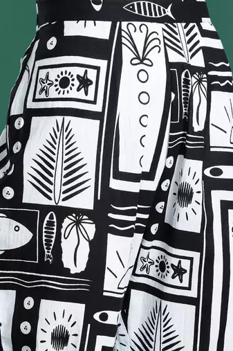 Geometric Printed Pleated Pure Cotton Kurta with Trousers