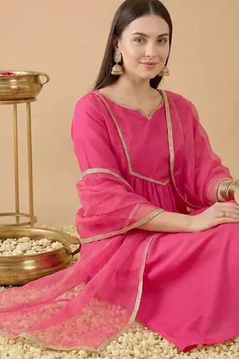 Women Empire Kurta with Trousers & With Dupatta
