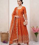 Designer orange heavy zari & sequins work anarkali gown