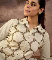 Geometric Printed Shirt Collar A-Line Kurta With Trousers