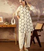 Geometric Printed Shirt Collar A-Line Kurta With Trousers