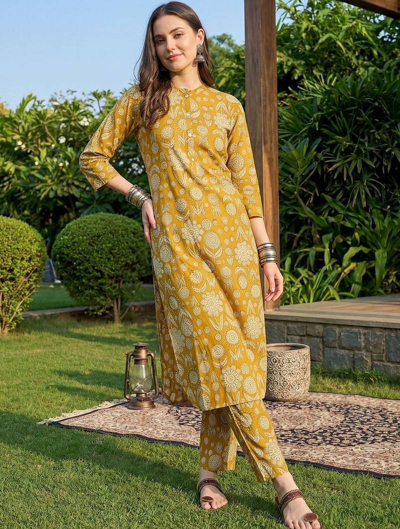 Women Ethnic Motifs Printed Regular Pure Cotton Kurta with Trousers