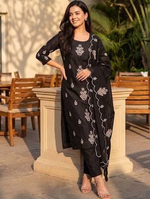 Women Ethnic Motifs Embroidered Regular Thread Work Kurta with Trousers & With Dupatta 6