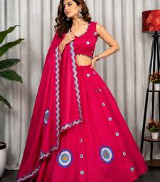 Rani Pink Embroidery and sequins And Aari mirror Silk Blend Lahenga Choli Set 