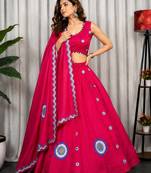 Rani Pink Embroidery and sequins And Aari mirror Silk Blend Lahenga Choli Set 