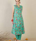 Floral Printed V-Neck Pure Cotton A-Line Kurta With Trouser