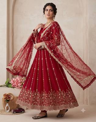 Designer red  heavy zari & sequins work anarkali gown 1