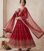 Designer red  heavy zari & sequins work anarkali gown