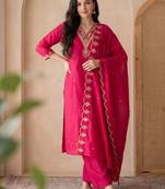 Women Ethnic Motifs Embroidered Regular Thread Work Kurta with Trousers & With Dupatta