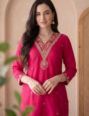 Women Ethnic Motifs Embroidered Regular Thread Work Kurta with Trousers & With Dupatta 2