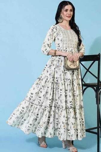 Women Floral Printed Thread Work Floral Anarkali Kurta