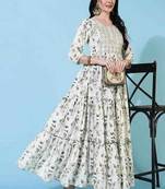 Women Floral Printed Thread Work Floral Anarkali Kurta
