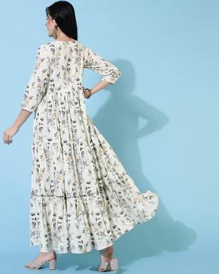 Women Floral Printed Thread Work Floral Anarkali Kurta 3