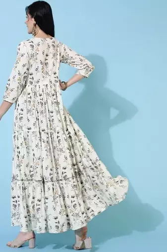 Women Floral Printed Thread Work Floral Anarkali Kurta