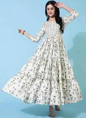 Women Floral Printed Thread Work Floral Anarkali Kurta 4