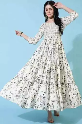 Women Floral Printed Thread Work Floral Anarkali Kurta