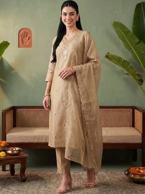 Women Ethnic Motifs Embroidered Regular Thread Work Kurta with Trousers & With Dupatta 1