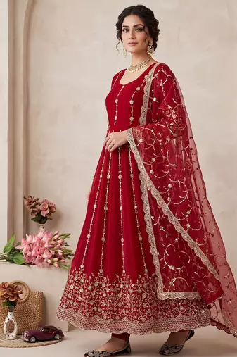 Designer red  heavy zari & sequins work anarkali gown