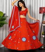 Orange Embroidery and sequins And Aari mirror Silk Blend Lahenga Choli Set 