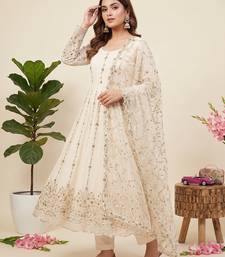 Designer white heavy zari & sequins work anarkali gown