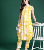 Geometric Printed Pleated Pure Cotton Kurta with Trousers