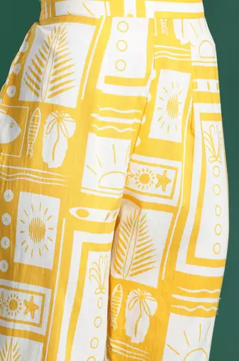 Geometric Printed Pleated Pure Cotton Kurta with Trousers