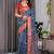Blue Color digital floral prints And zari woven Work Linen Saree