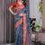 Blue Color digital floral prints And zari woven Work Linen Saree