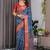 Blue Color digital floral prints And zari woven Work Linen Saree