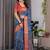 Blue Color digital floral prints And zari woven Work Linen Saree