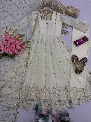 Designer white heavy zari & sequins work anarkali gown 3
