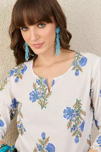 Women Floral Printed Regular Pure Cotton Kurta with Trousers