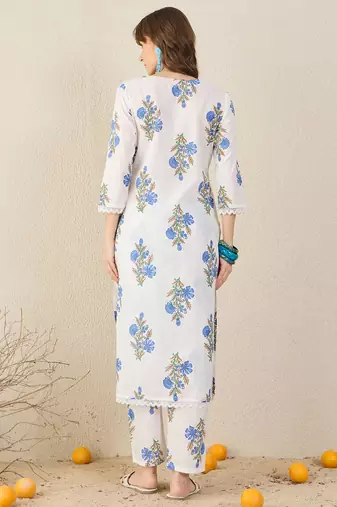 Women Floral Printed Regular Pure Cotton Kurta with Trousers